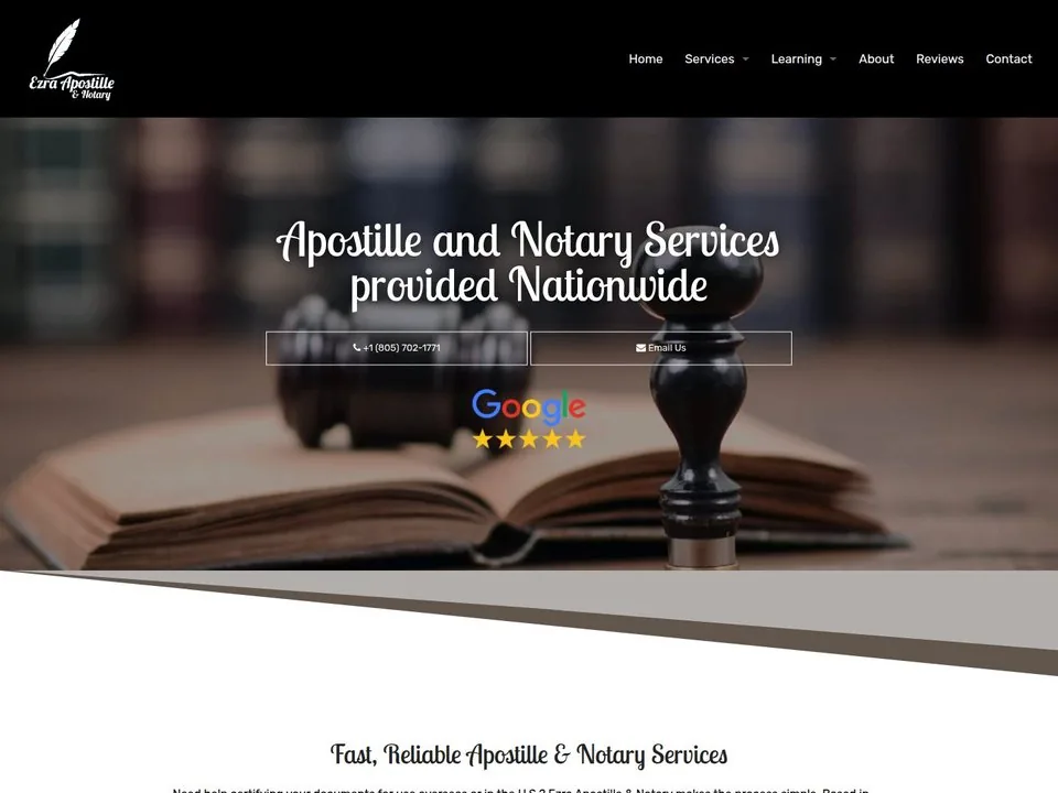 Ezra Apostille and Notary website homepage screenshot